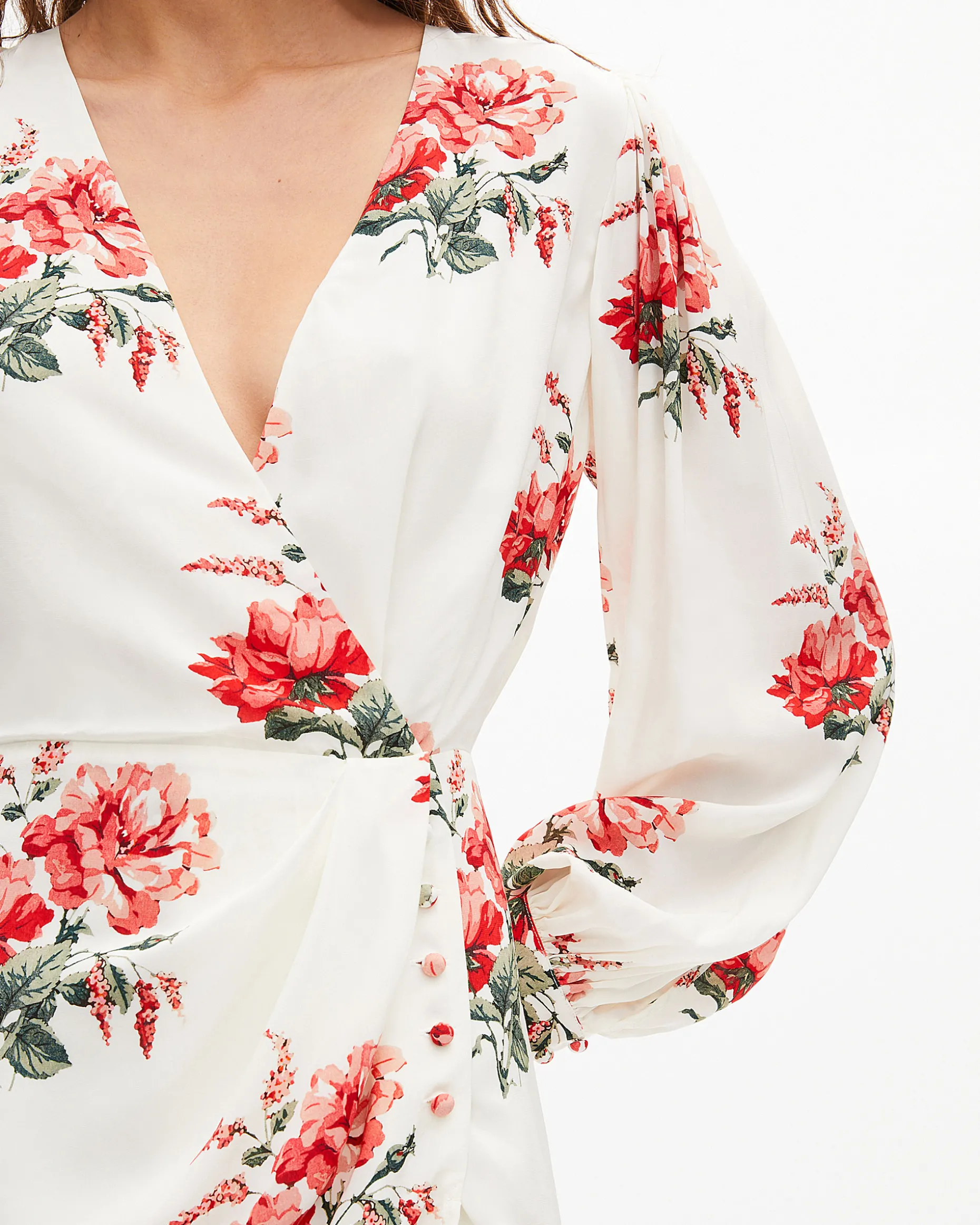 Robe courte portefeuille imprimé fleuri blanche