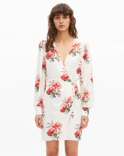 Robe courte portefeuille imprimé fleuri blanche
