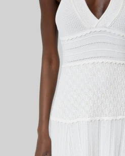 Robe dos croisé en maille ajourée écrue