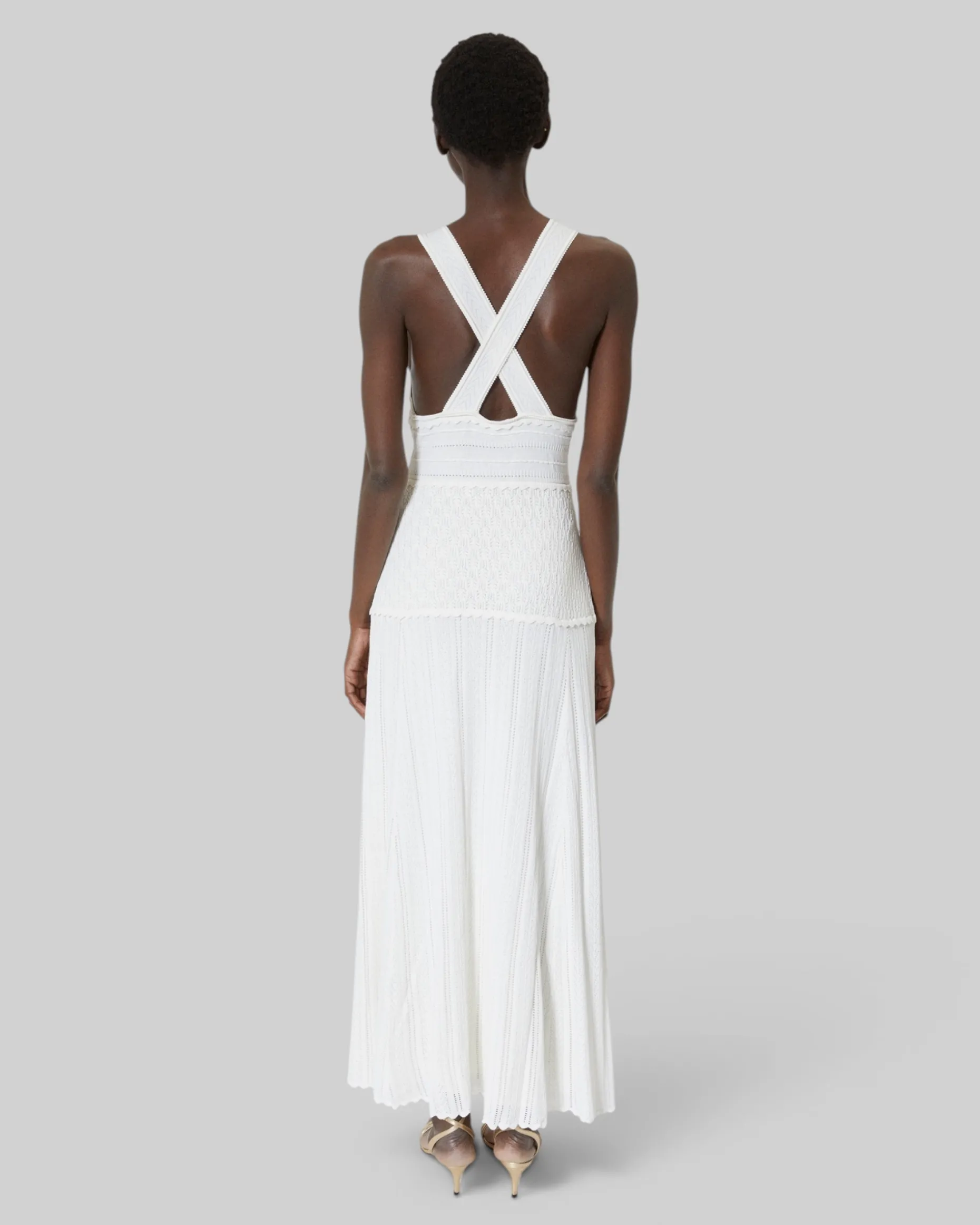 Robe dos croisé en maille ajourée écrue