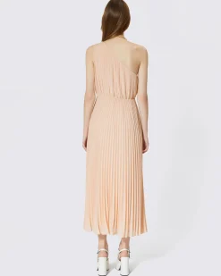 Robe longue asymétrique plissée pêche