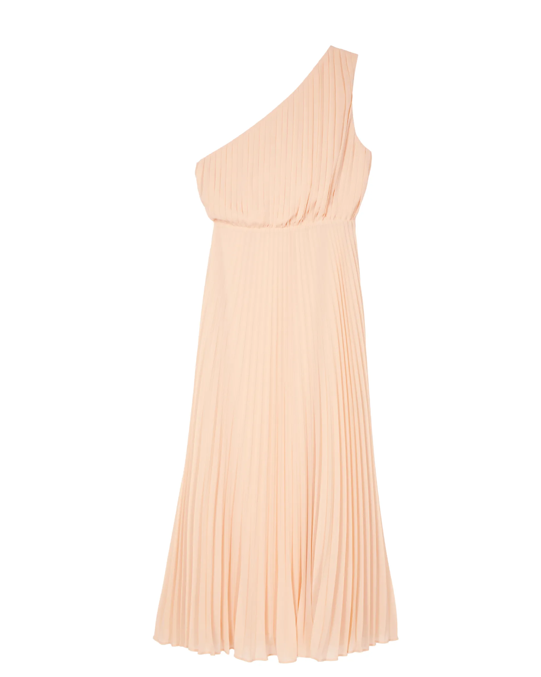 Robe longue asymétrique plissée pêche