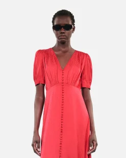 Robe longue avec boutonnage rouge