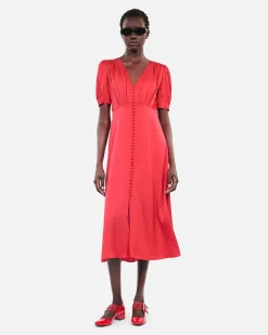 Robe longue avec boutonnage rouge