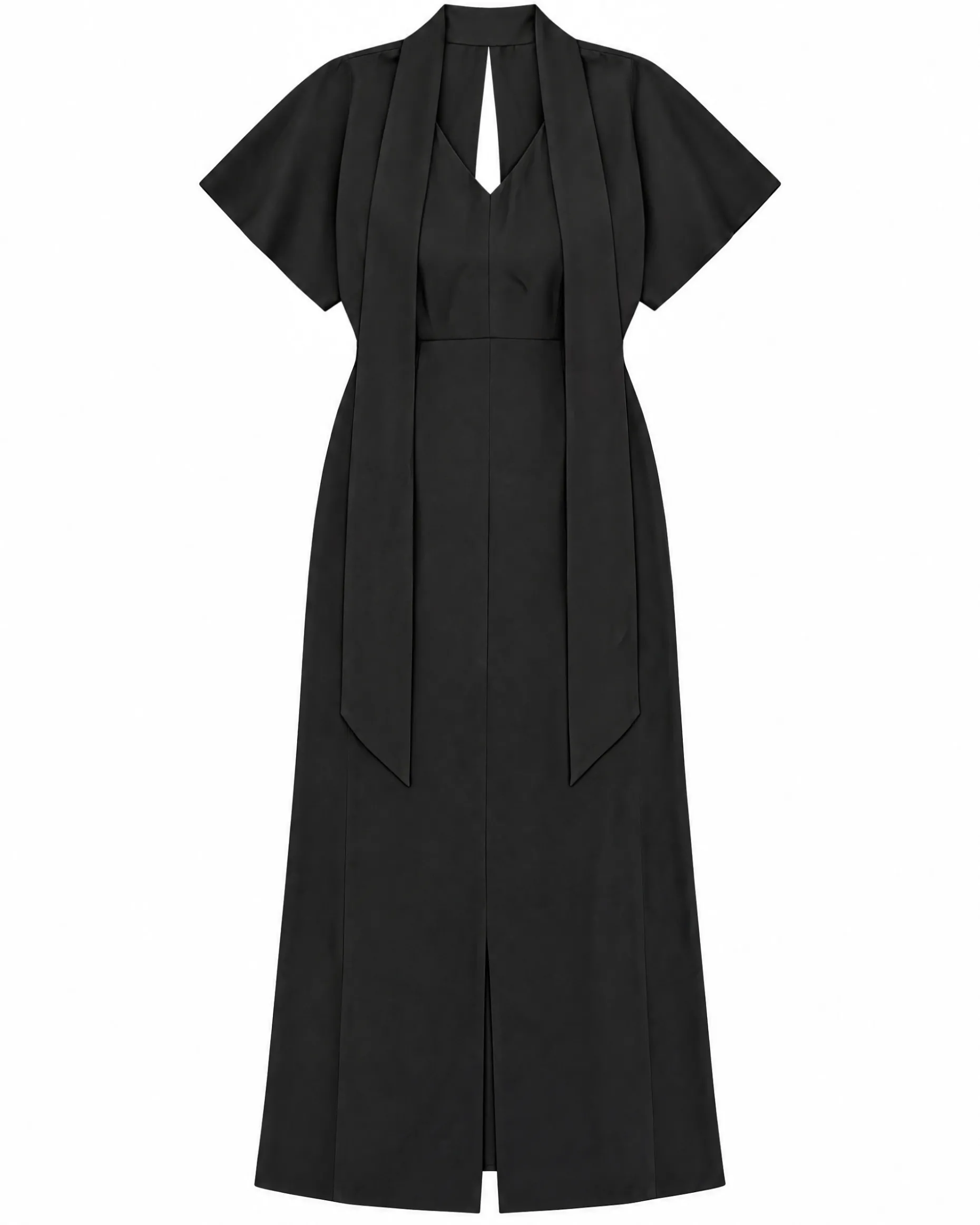 Robe longue col lavallière en satin marron