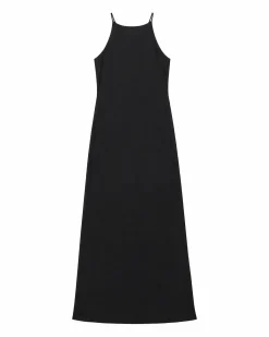 Robe longue dos croisé en satin noire
