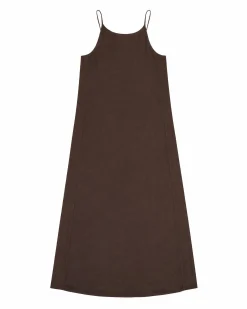 Robe longue dos croisé en satin marron