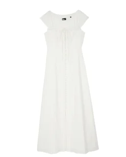 Robe longue en dentelle et coton écrue