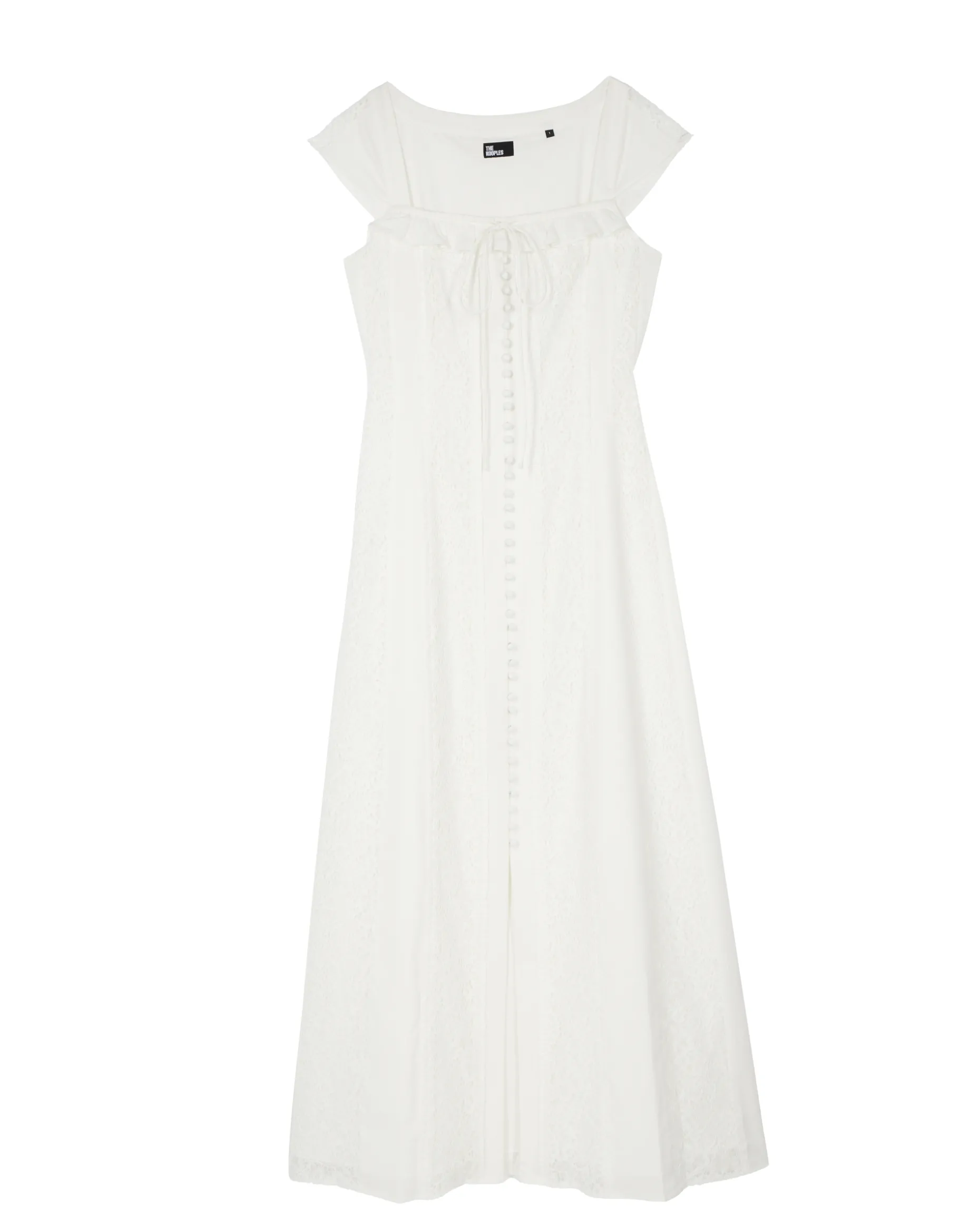 Robe longue en dentelle et coton écrue