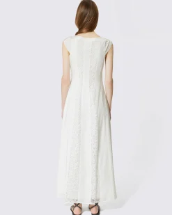 Robe longue en dentelle et coton écrue