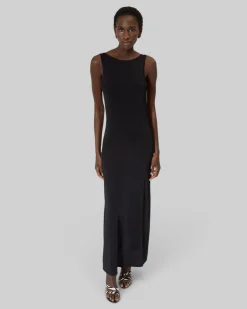 Robe longue en maille avec chaînes dos noire