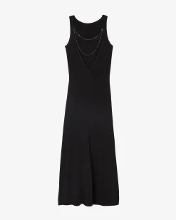 Robe longue en maille avec chaînes dos noire