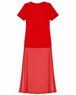 Robe longue en satin rouge