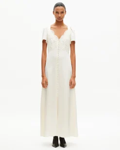 Robe longue en soie avec dentelle ecru