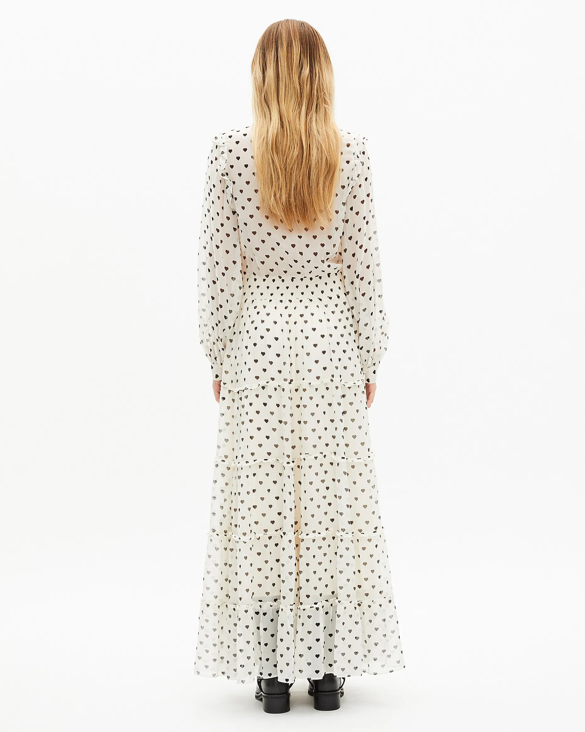 Robe longue imprimé cœurs écrue
