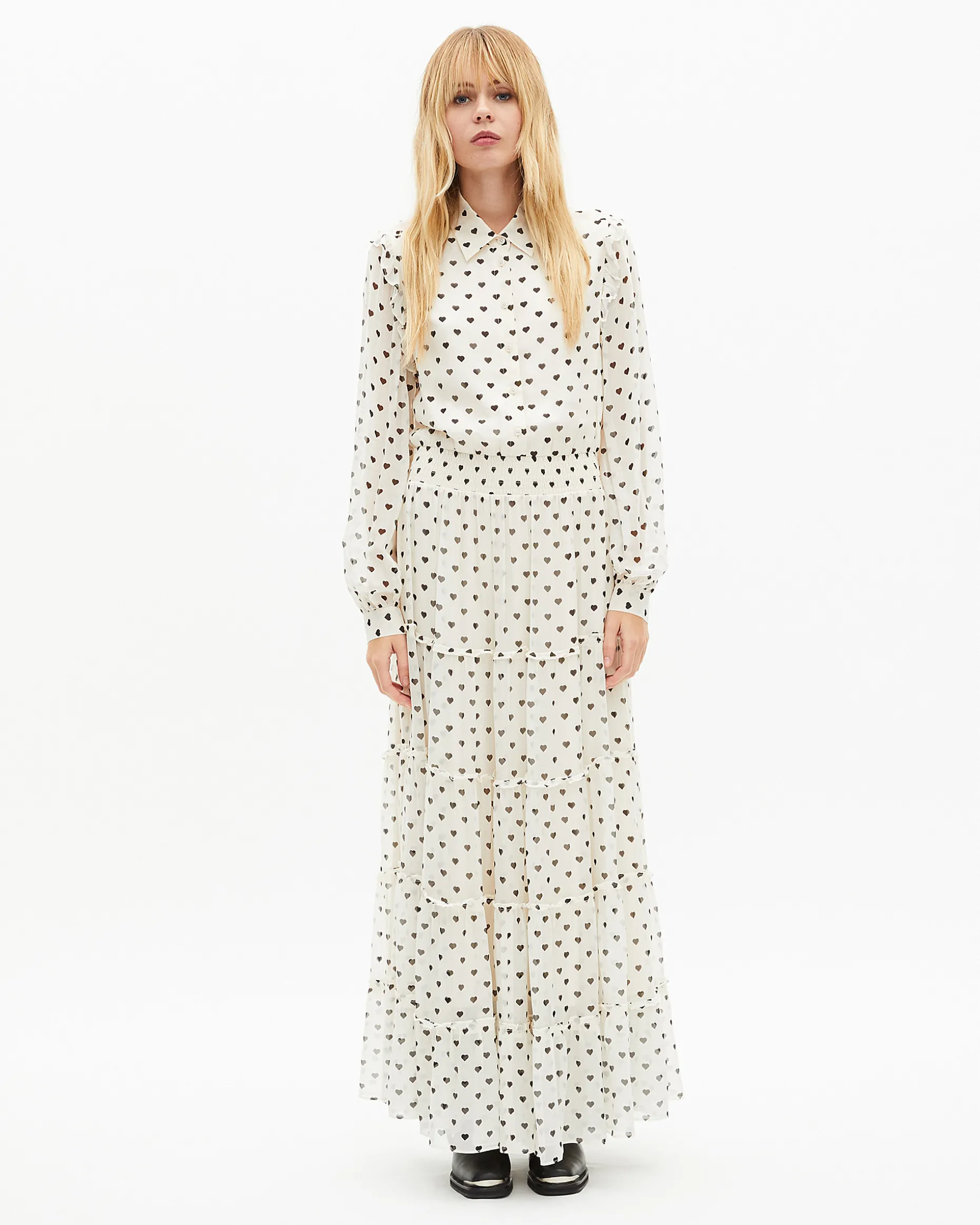 Robe longue imprimé cœurs écrue