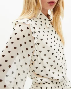 Robe longue imprimé cœurs écrue