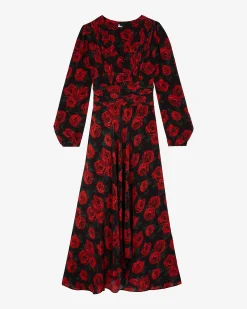 Robe longue imprimé fleuri rouge
