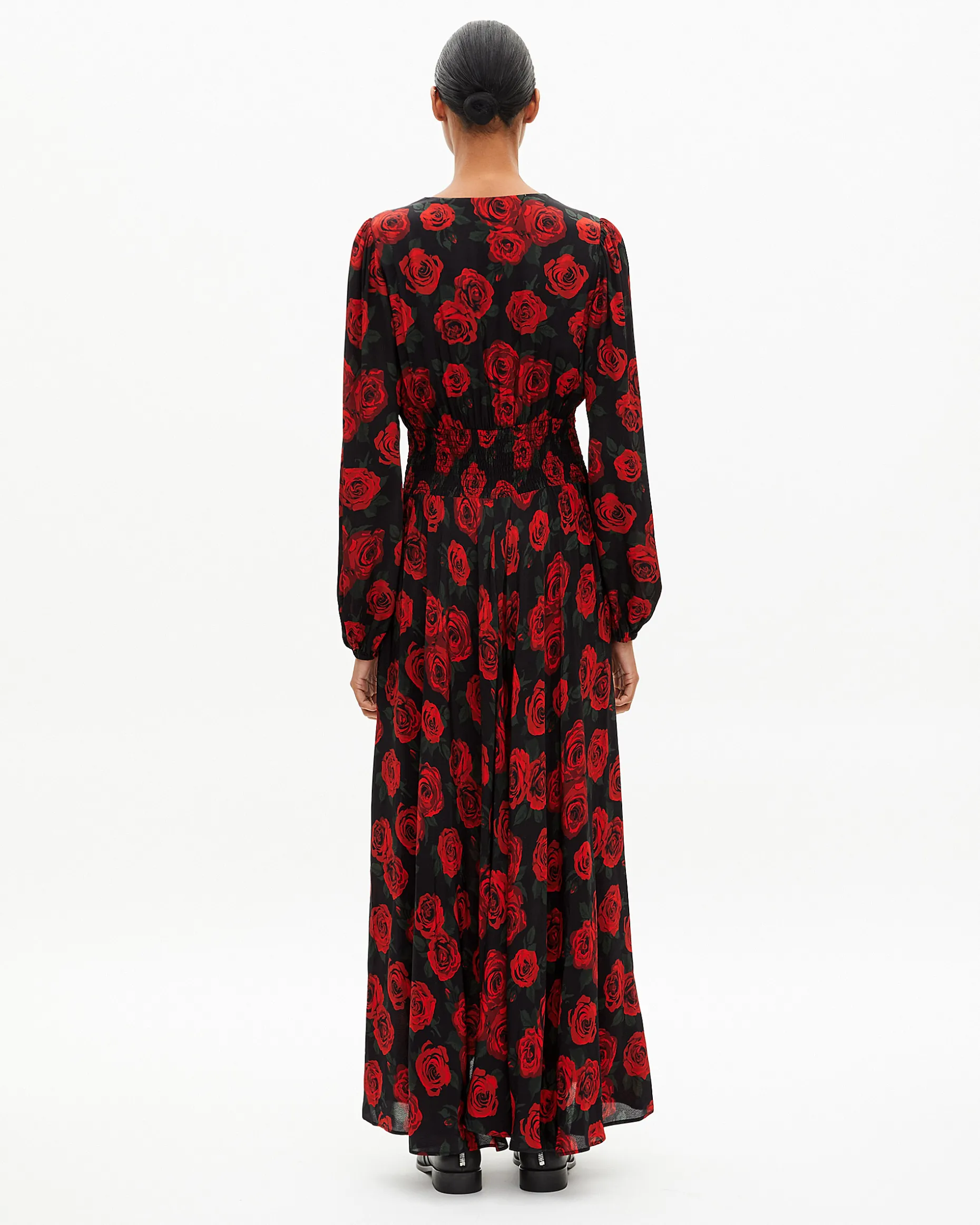 Robe longue imprimé fleuri rouge