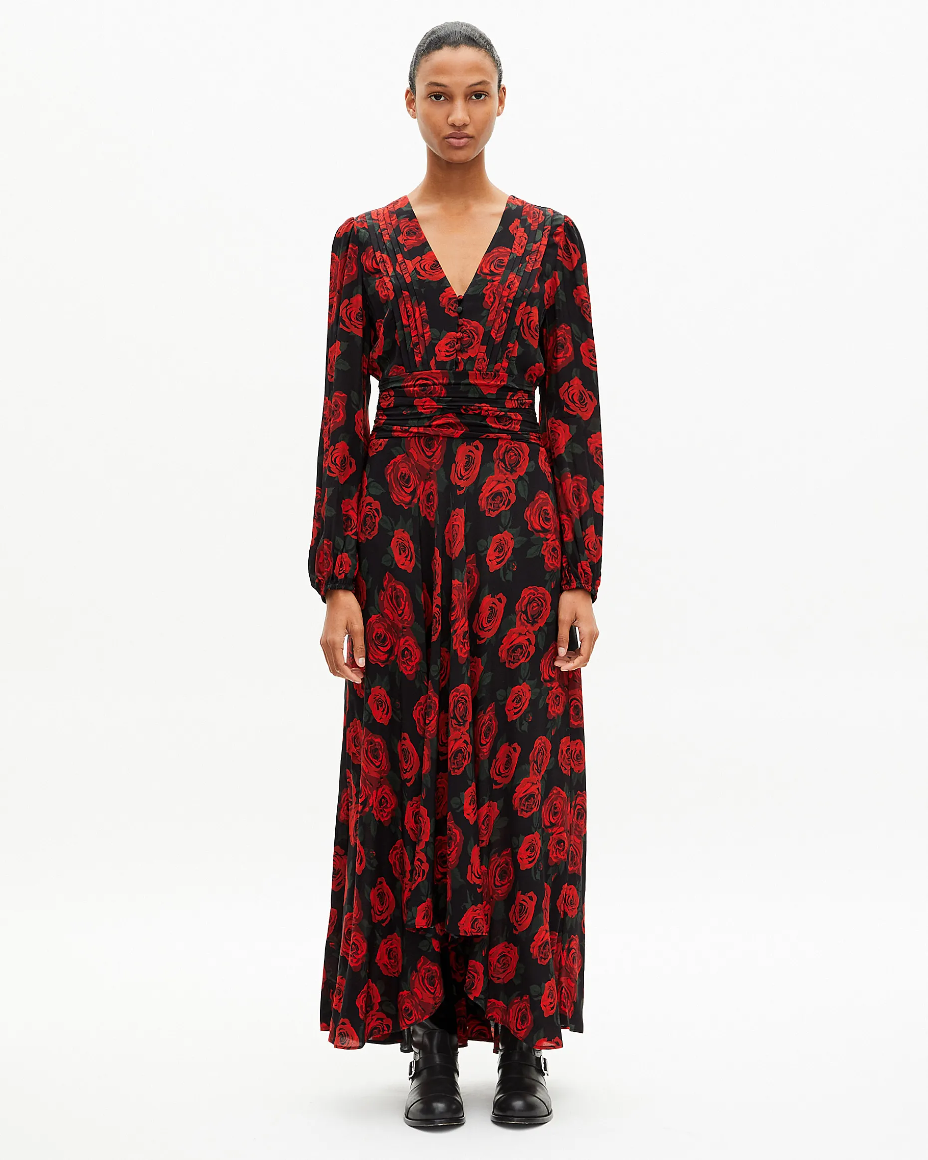 Robe longue imprimé fleuri rouge