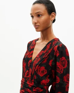 Robe longue imprimé fleuri rouge