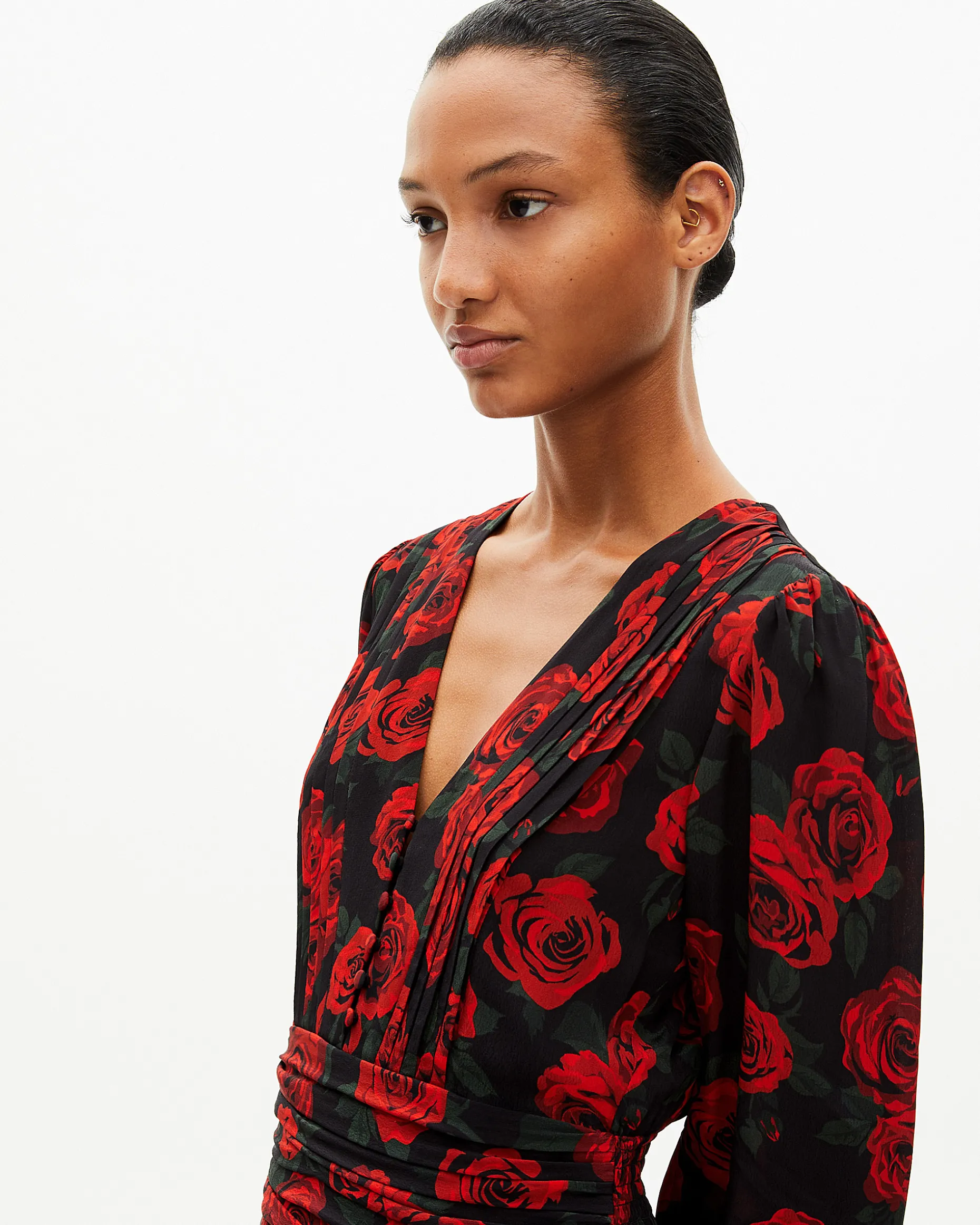 Robe longue imprimé fleuri rouge