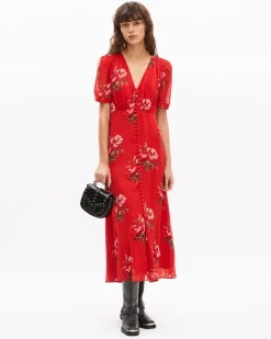 Robe longue imprimé fleuri rouge