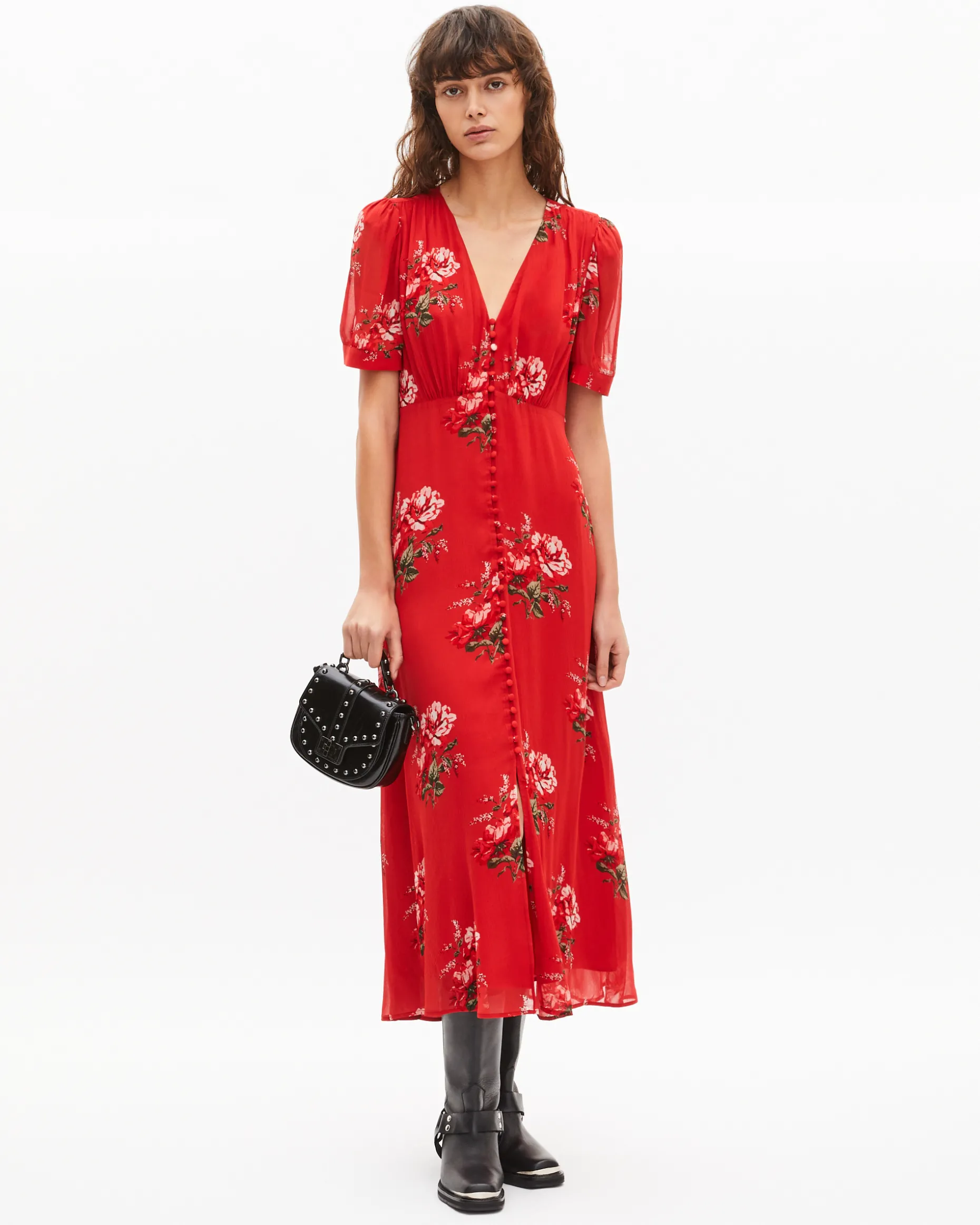 Robe longue imprimé fleuri rouge