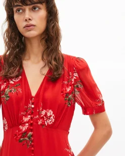 Robe longue imprimé fleuri rouge