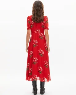 Robe longue imprimé fleuri rouge