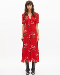 Robe longue imprimé fleuri rouge