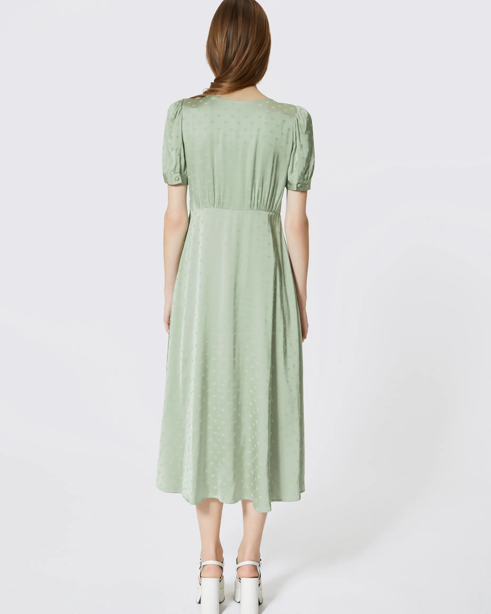 Robe longue jacquard cœur vert
