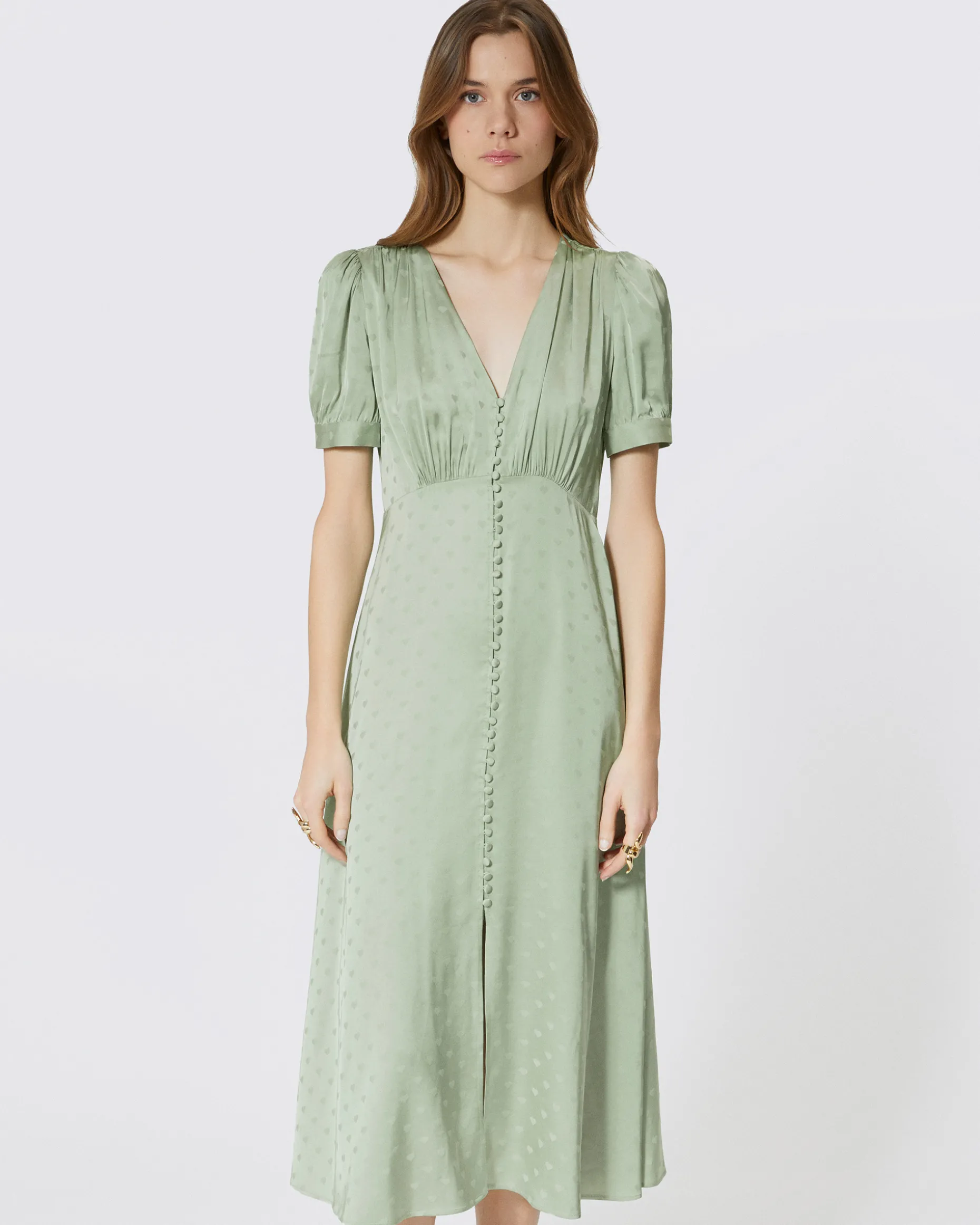 Robe longue jacquard cœur vert
