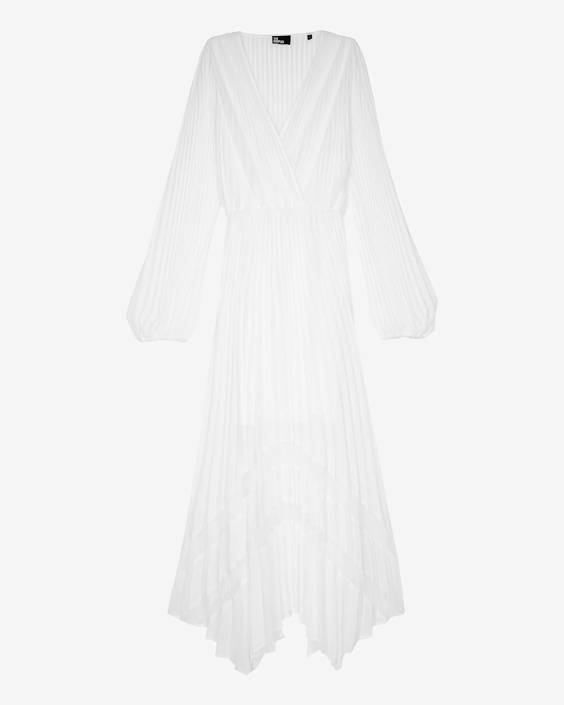 Robe longue plissée avec plumetis écrue