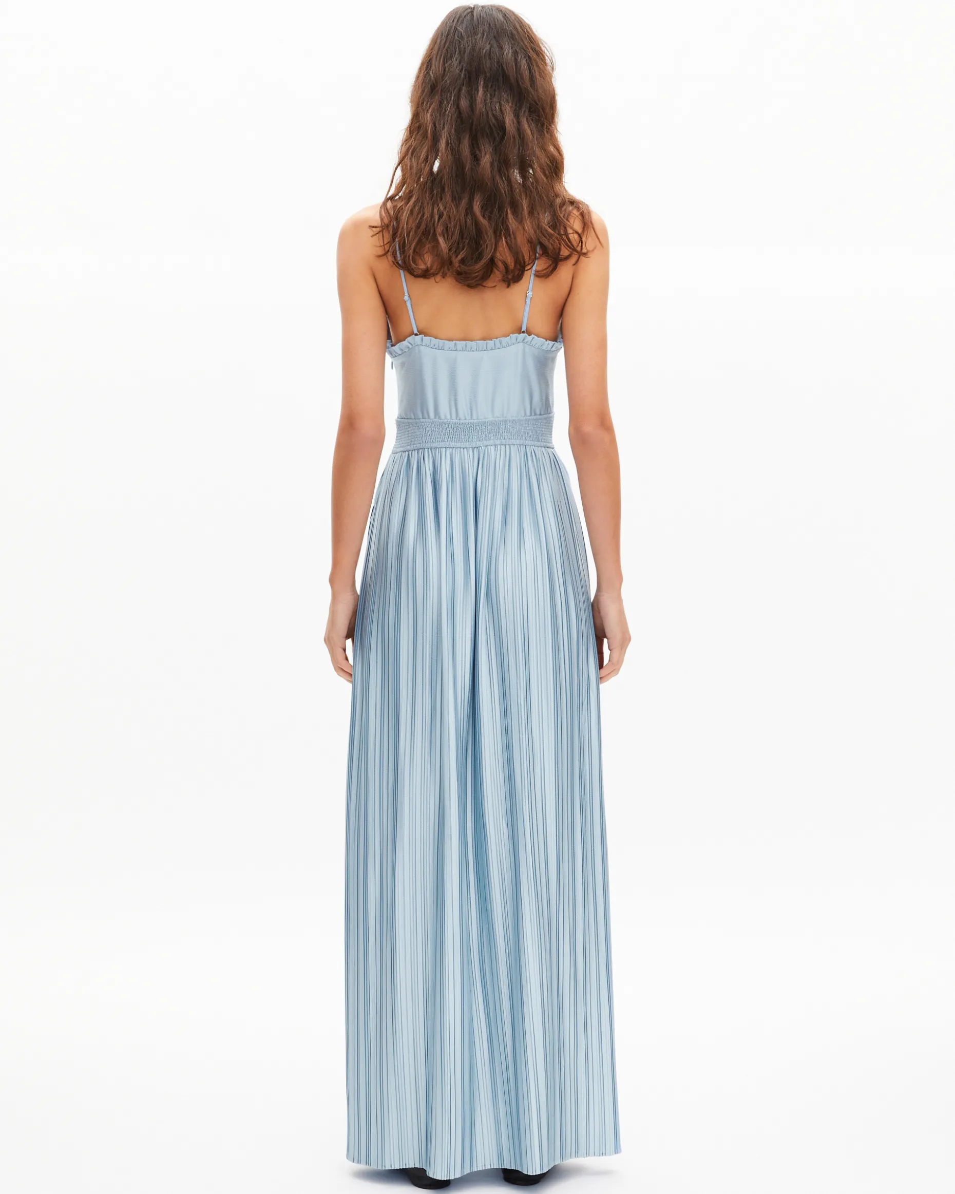 Robe longue plissée bleue