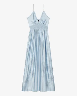Robe longue plissée bleue