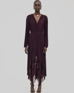 Robe longue plissée bordeaux