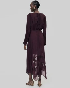 Robe longue plissée bordeaux