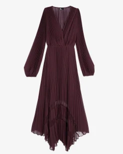 Robe longue plissée bordeaux