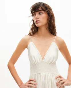 Robe longue plissée écrue
