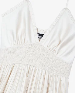 Robe longue plissée écrue