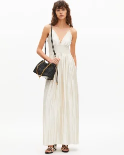 Robe longue plissée écrue