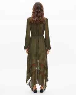 Robe longue plissée kaki
