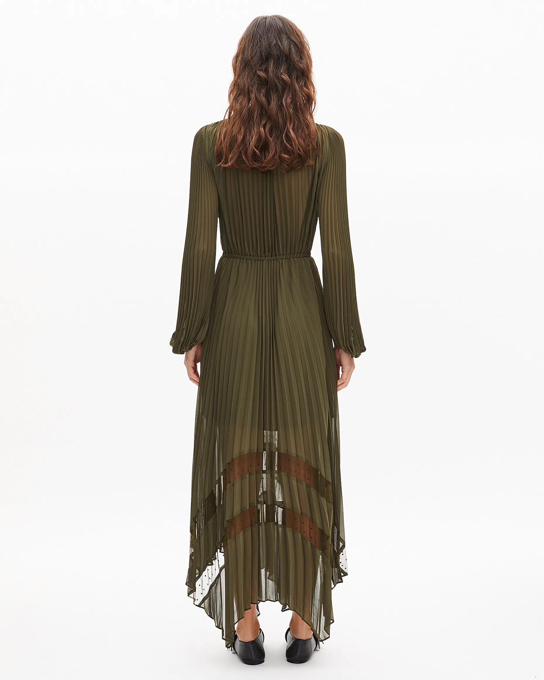 Robe longue plissée kaki