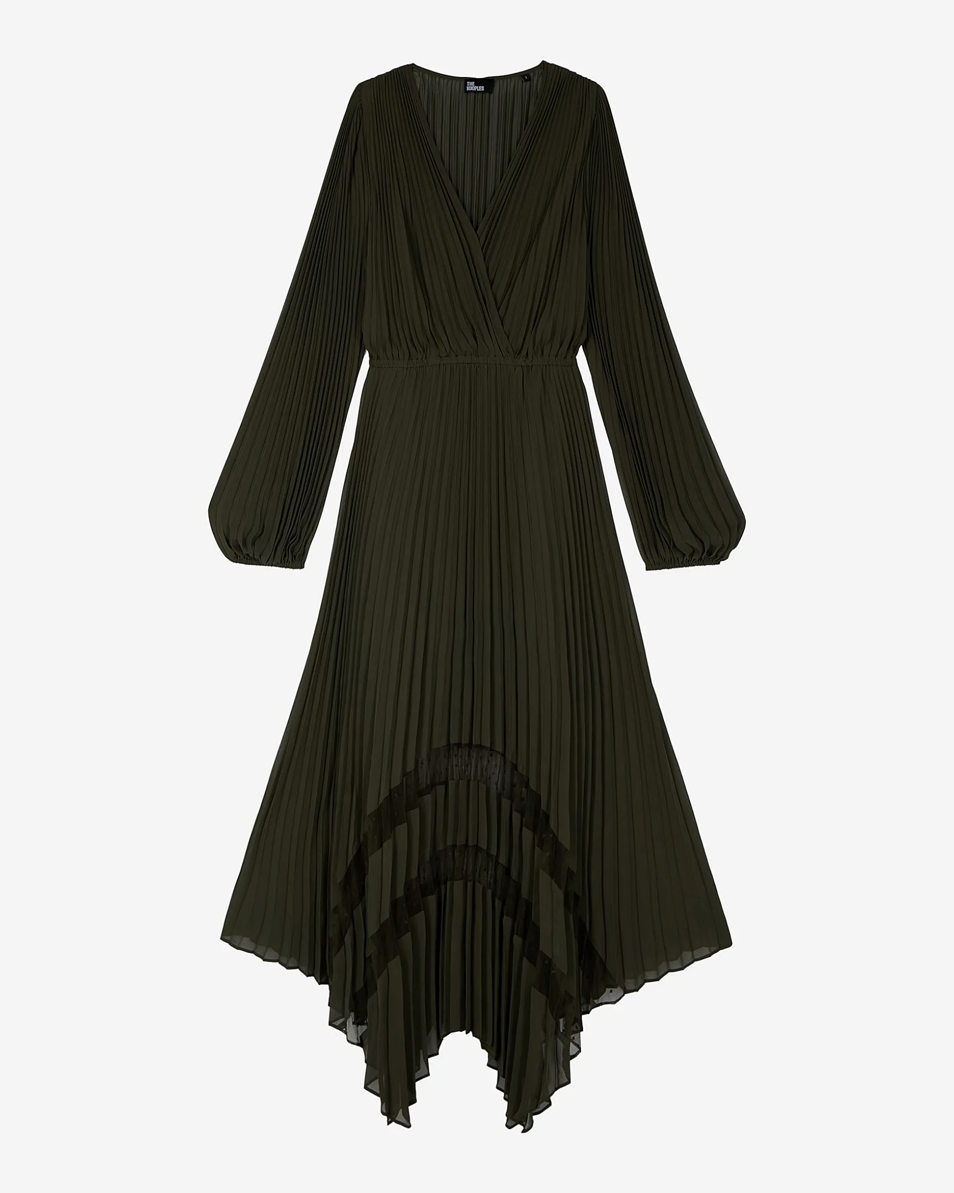 Robe longue plissée kaki
