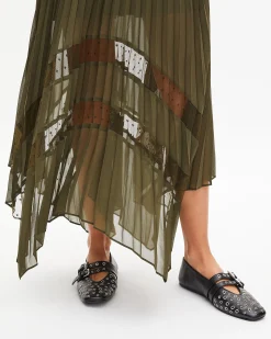 Robe longue plissée kaki