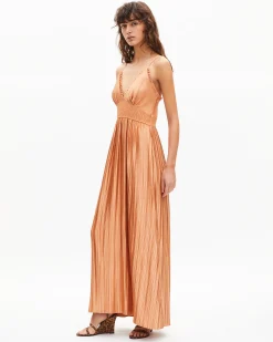 Robe longue plissée orange clair
