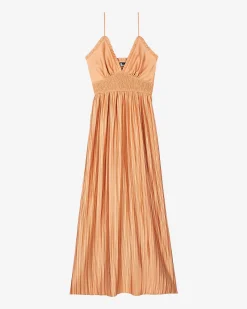 Robe longue plissée orange clair
