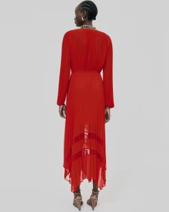 Robe longue plissée rouge