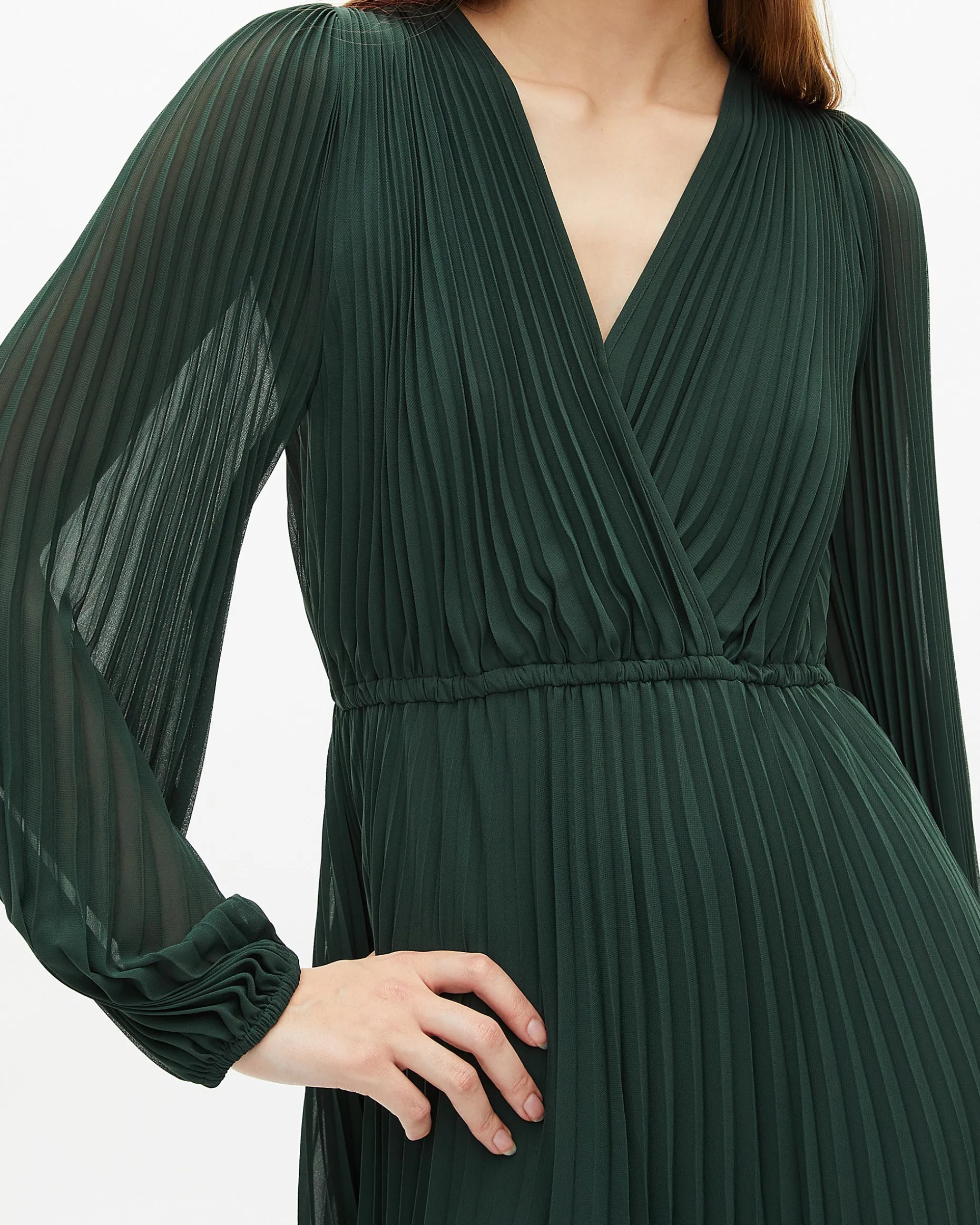 Robe longue plissée verte